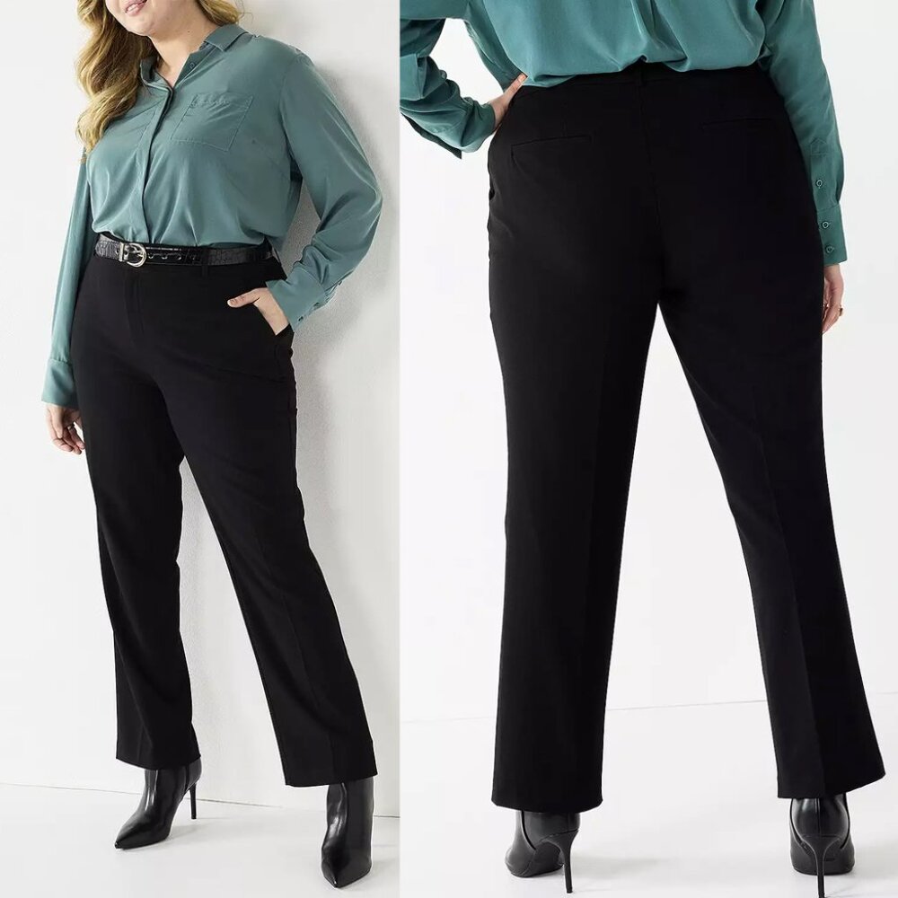 Plus Size 22W Short Nine West Black High Rise Barely Bootcut Dress Pants NWT - Picture 2 of 11